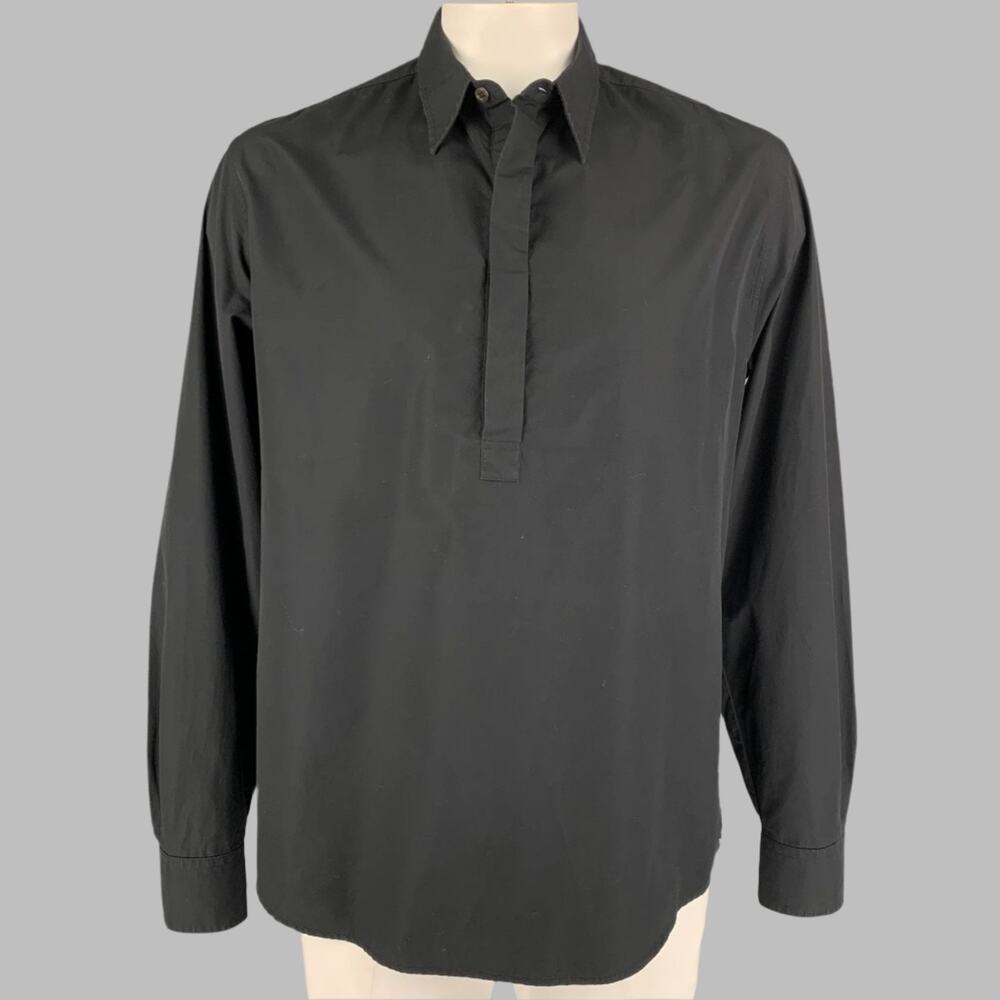 BARENA Size XL Black Cotton Hidden Buttons Long Sleeve Shirt